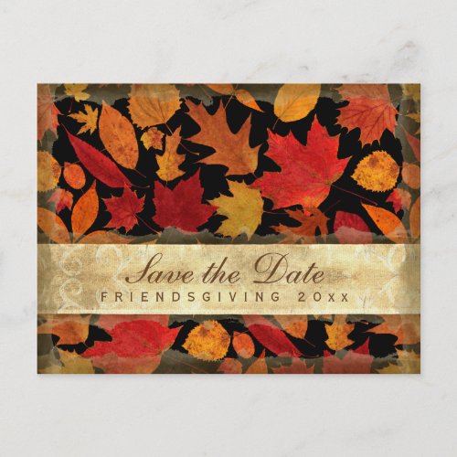 Friendsgiving Save the Date Autumn Leaves Black Invitation Postcard