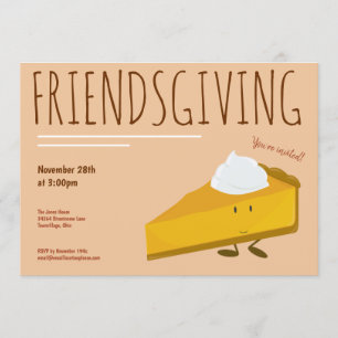 Friendsgiving Smiling Pumpkin Pie Slice Holiday Invitation
