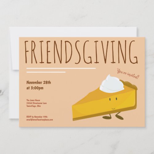 Friendsgiving Smiling Pumpkin Pie Slice Holiday Invitation