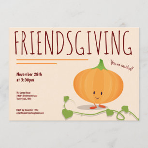 Friendsgiving Smiling Pumpkin Vine Thanksgiving Invitation