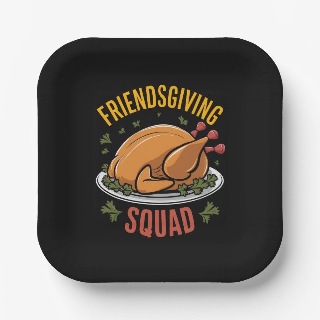 Friendsgiving Squad Turkey Dinner Gift Matching  Paper Plates (Front)