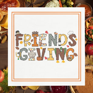 Friendsgiving Thangsgiving Themed Orange Border Napkins
