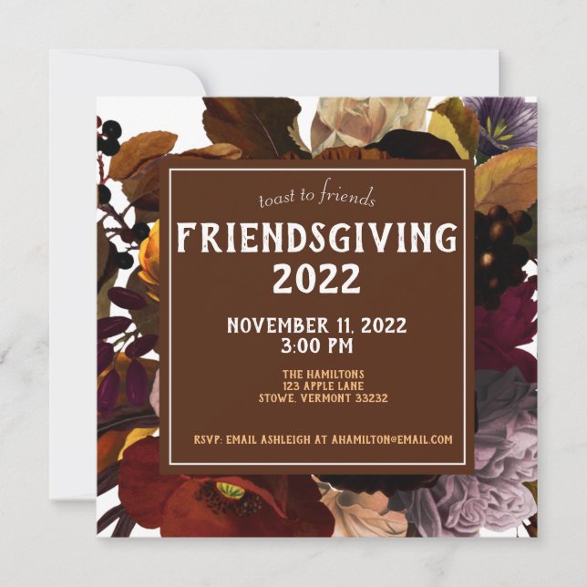 Friendsgiving Thanksgiving Dinner Autumn Florals Invitation (Front)