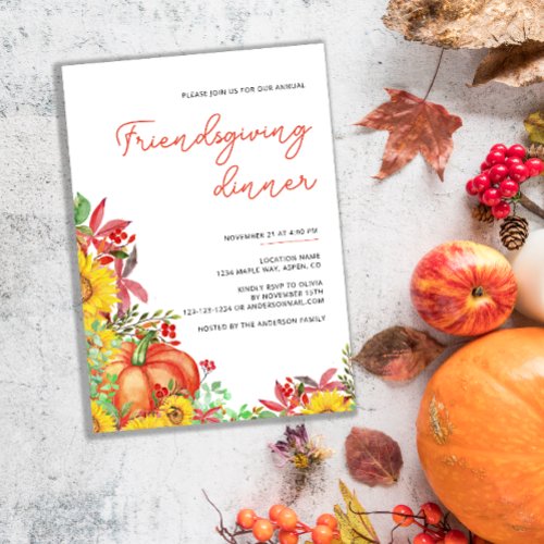 Friendsgiving Thanksgiving Dinner Fall Pumpkin Invitation