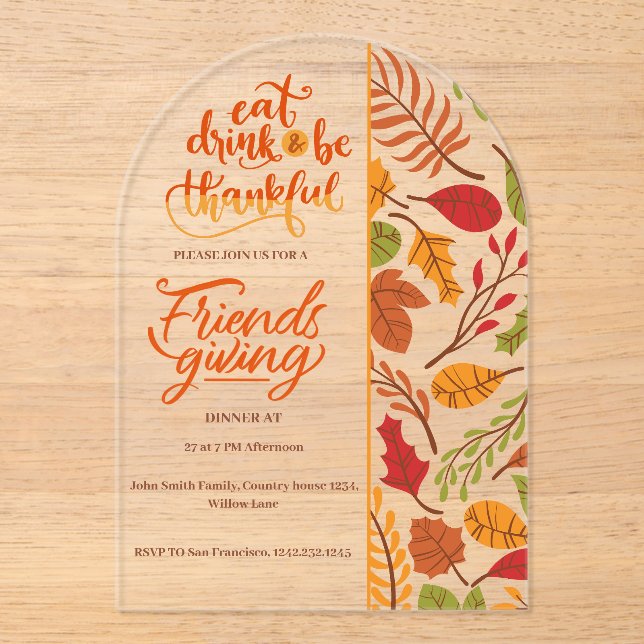 Friendsgiving Thanksgiving Dinner Orange Fall Fun Acrylic Invitations (Front)