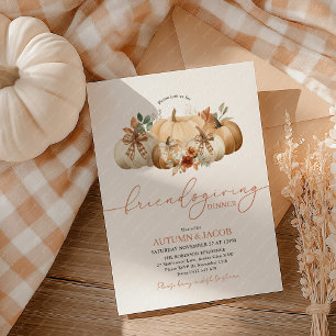 Friendsgiving Thanksgiving Dinner Pumpkin Bows Invitation