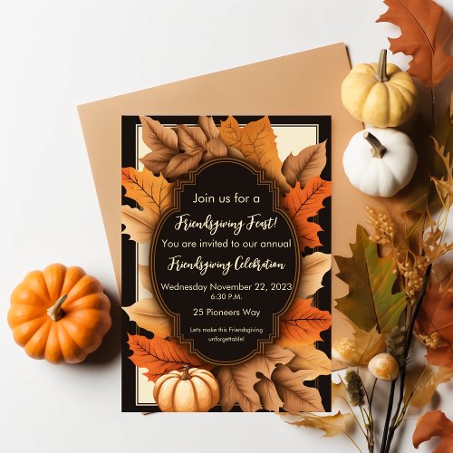 Friendsgiving Thanksgiving Fall Leaves Rustic  Invitation