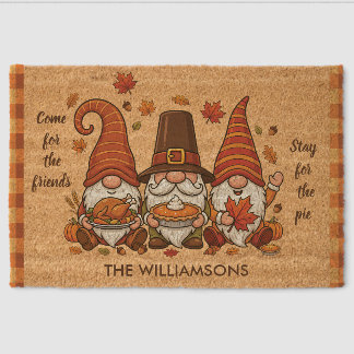 Friendsgiving Thanksgiving Gnome Personalized Fiber Doormat