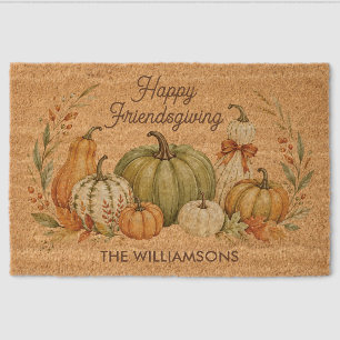 Friendsgiving Thanksgiving Personalized Name Fall Fiber Doormat