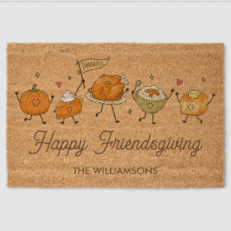 Friendsgiving Thanksgiving Personalized Name Funny Fiber Doormat