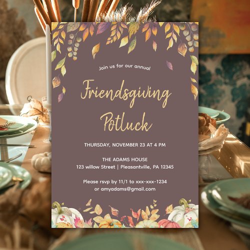 Friendsgiving Thanksgiving Potluck Fall Leaves Invitation