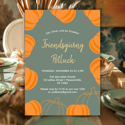 Friendsgiving Thanksgiving Potluck Fall Pumpkin Invitation