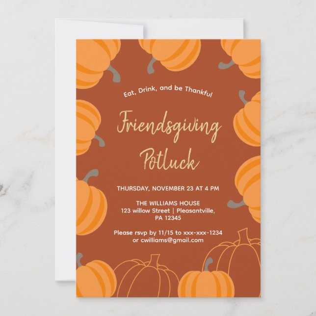 Friendsgiving Thanksgiving Potluck Fall Pumpkin Invitation (Front)