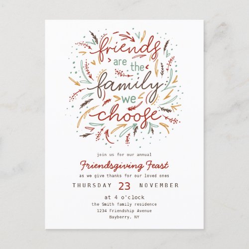 Friendsgiving Typography Thanksgiving Dinner Invitation Postcard