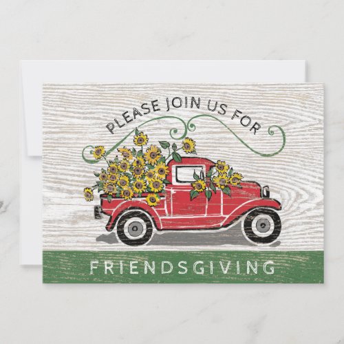 Friendsgiving Vintage Red Truck Sunflowers Floral Invitation