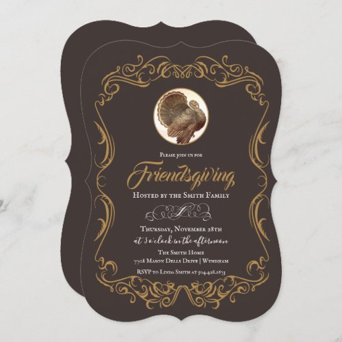 Friendsgiving Vintage Turkey Holiday Invitation