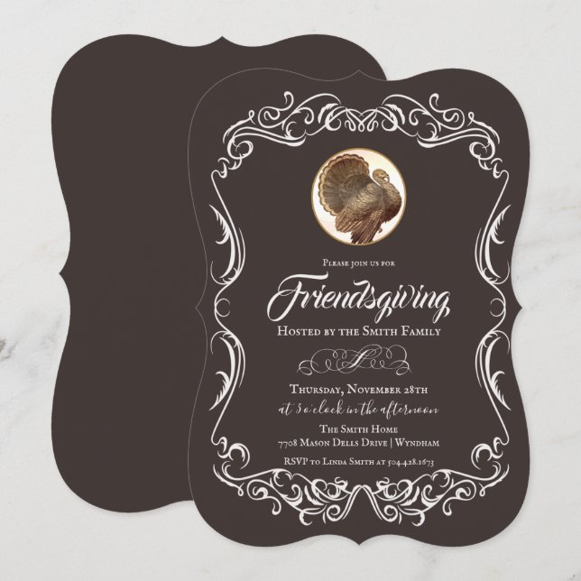 Friendsgiving Vintage Turkey Holiday Invitation (Front/Back)