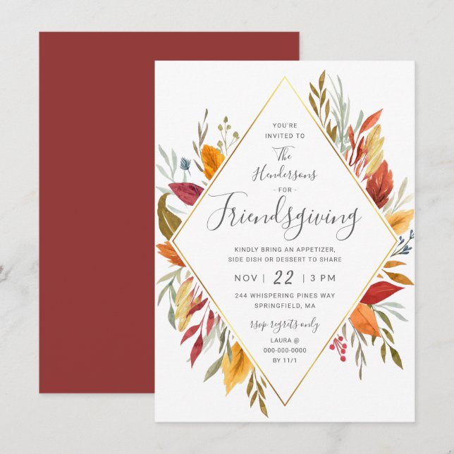 Friendsgiving Watercolor Autumn Foliage Invitation (Front/Back)