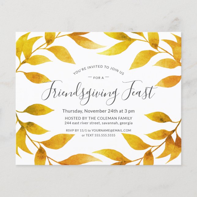 Friendsgiving Watercolor Autumn Gold Willow Wreath (Front)