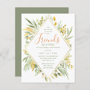 Friendsgiving Watercolor Elegant Greenery Invitation