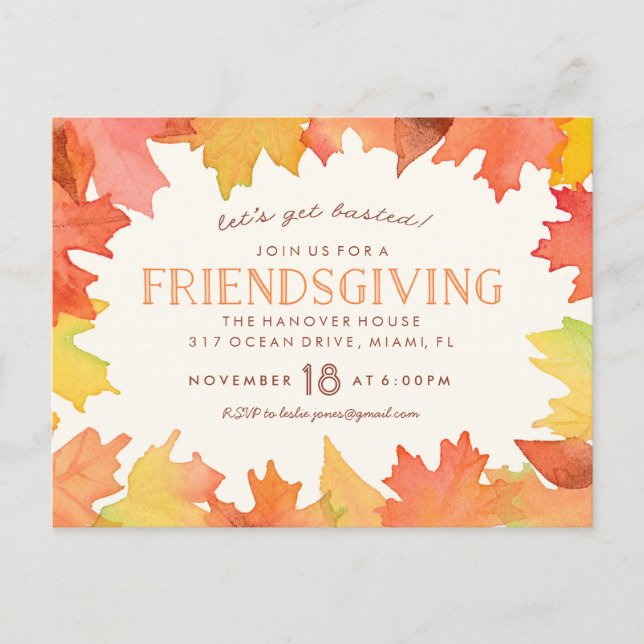 Friendsgiving Watercolor Invitation Postcard (Front)
