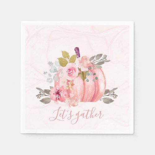 Friendsgiving Watercolor Pumpkin and Peony Napkins