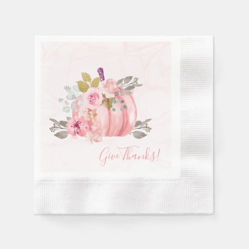 Friendsgiving Watercolor Pumpkin Peony Lets Gather Napkins