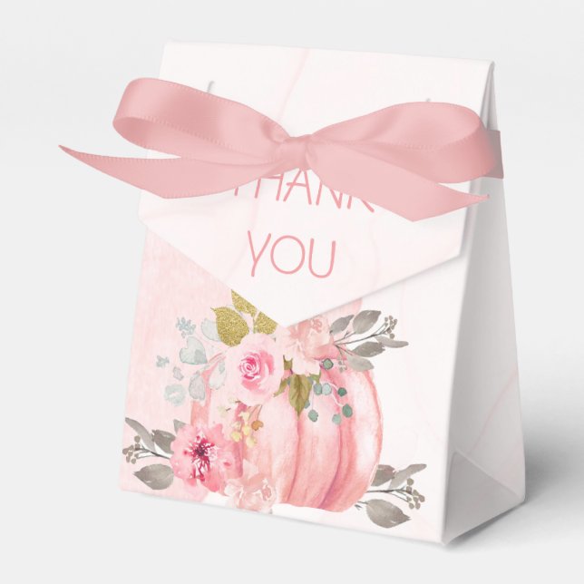 Friendsgiving Watercolor Pumpkin Peony Thank You Favor Boxes (Front Side)