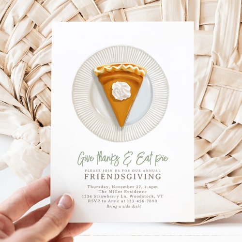 Friendsgiving Watercolor Pumpkin Pie Invitation