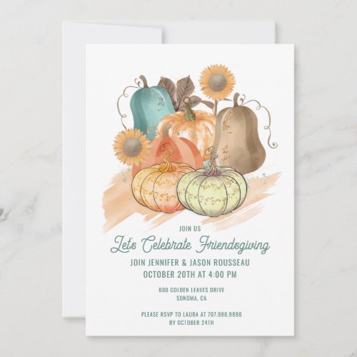Friendsgiving Watercolor Pumpkins Invitation