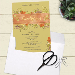 Friendsgiving Watercolor Rustic Greenery Leaves Invitation