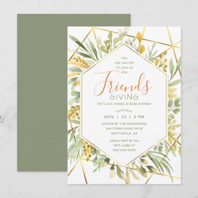 Friendsgiving Watercolor Terrarium Greenery Invitation (Front/Back)