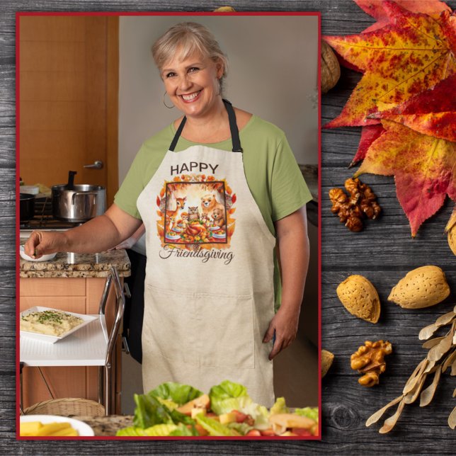 Friendsgiving Woodland Animals Autumn Leaves Apron (Creator Uploaded)