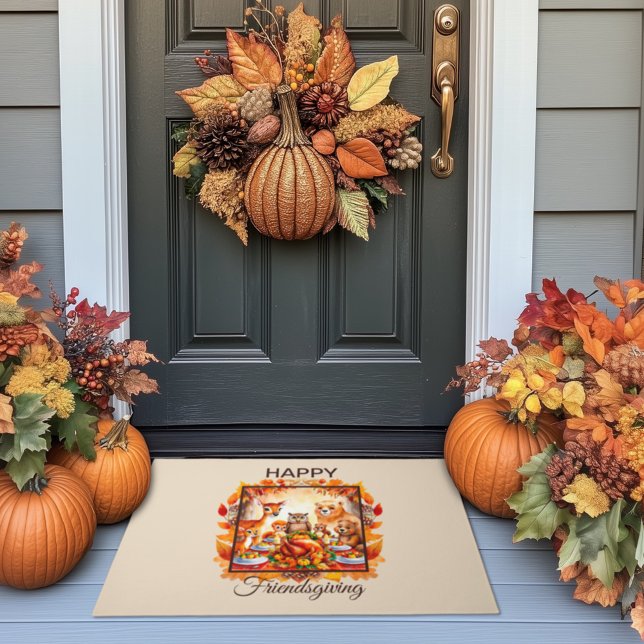 Friendsgiving Woodland Animals Autumn Leaves Doormat (Creator Uploaded)