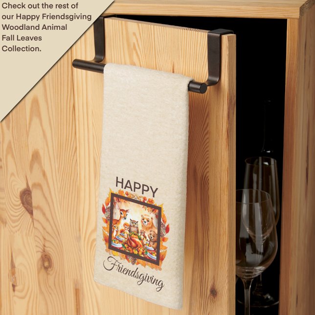 Friendsgiving Woodland Animals Autumn Leaves Kitchen Towel (Creator Uploaded)