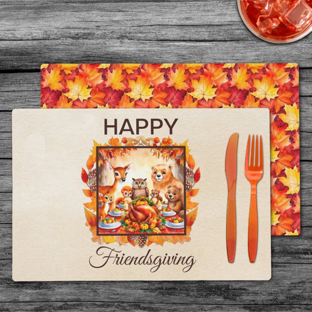 Friendsgiving Woodland Animals Autumn Leaves Placemat (Creator Uploaded)