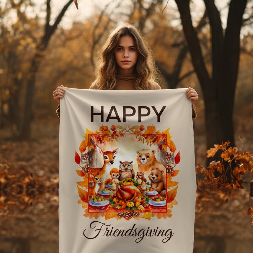 Friendsgiving Woodland Animals Autumn Leaves Sherpa Blanket