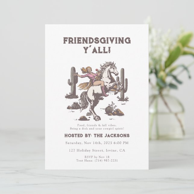 Friendsgiving Y’all Invitation Retro Cowgirl  (Standing Front)