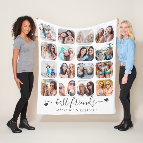 Friendship BEST FRIENDS Script Hearts 16 Photo Fleece Blanket