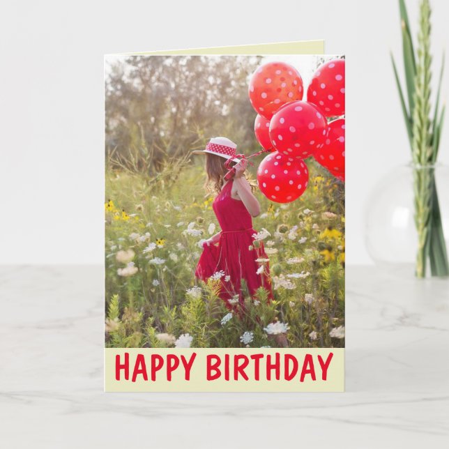 Friendship Birthday Card, Nature Lady & Balloons C Card (Front)