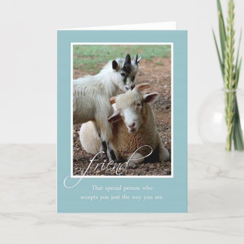 Friendship Blank Note Card with Sheep and Goat