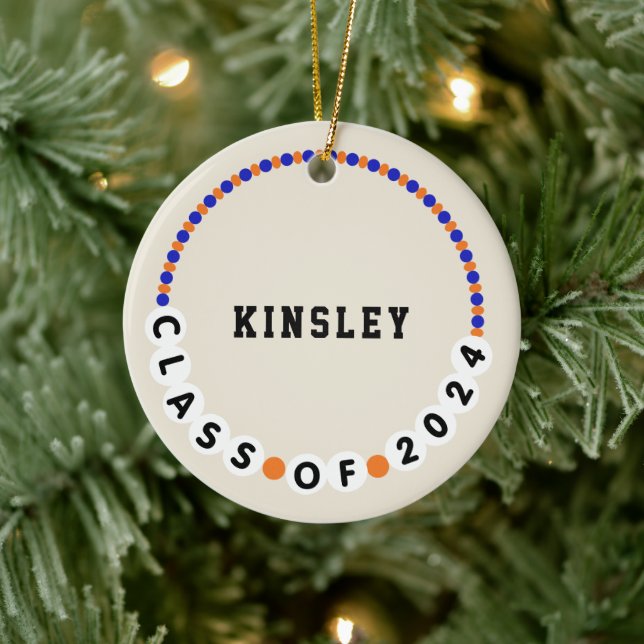 Friendship Bracelet 2024 Graduation Blue + Orange Ceramic Ornament (Tree)