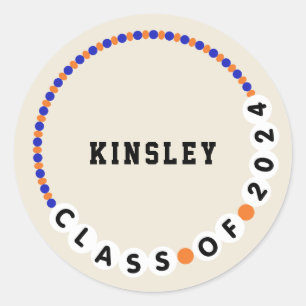Friendship Bracelet 2024 Graduation Blue + Orange Classic Round Sticker