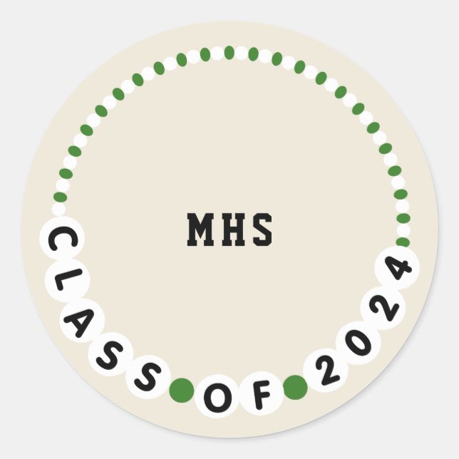 Friendship Bracelet 2024 Graduation Green + White Classic Round Sticker (Front)