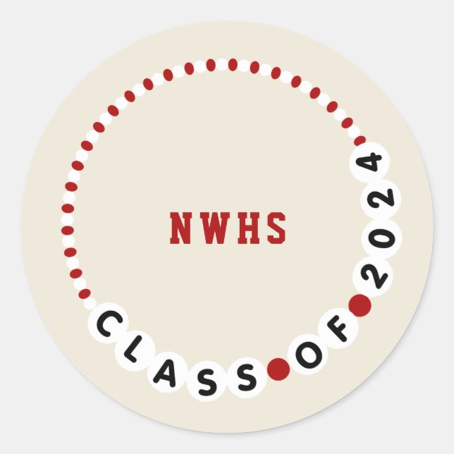 Friendship Bracelet 2024 Graduation Red + White Classic Round Sticker (Front)