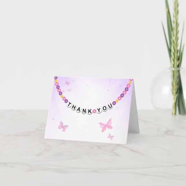 Friendship Bracelet and Butterflies Thank You Card (Front)
