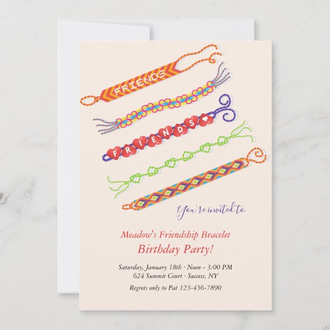 Friendship Bracelet Birthday Party Invitations (Front)