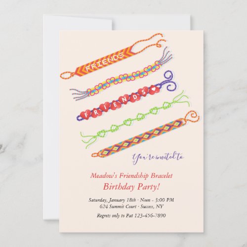 Friendship Bracelet Birthday Party Invitations