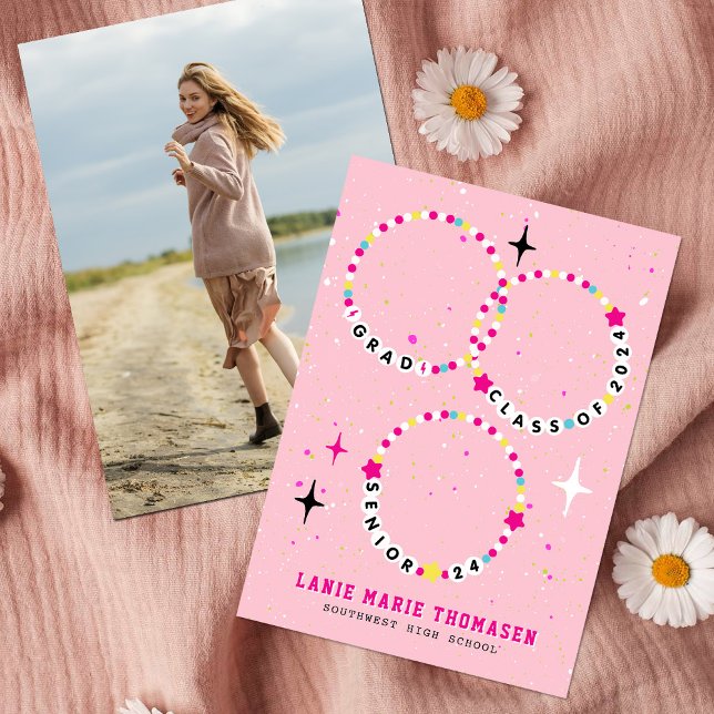 Friendship Bracelet Class of 2024 Graduation Pink Invitation (Creator Uploaded)