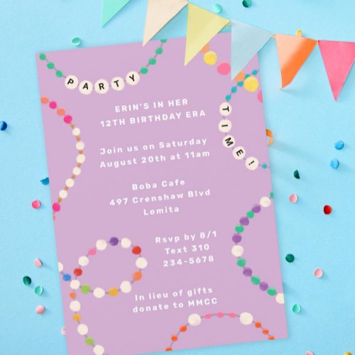 Friendship Bracelet  Era Birthday Party Invitation